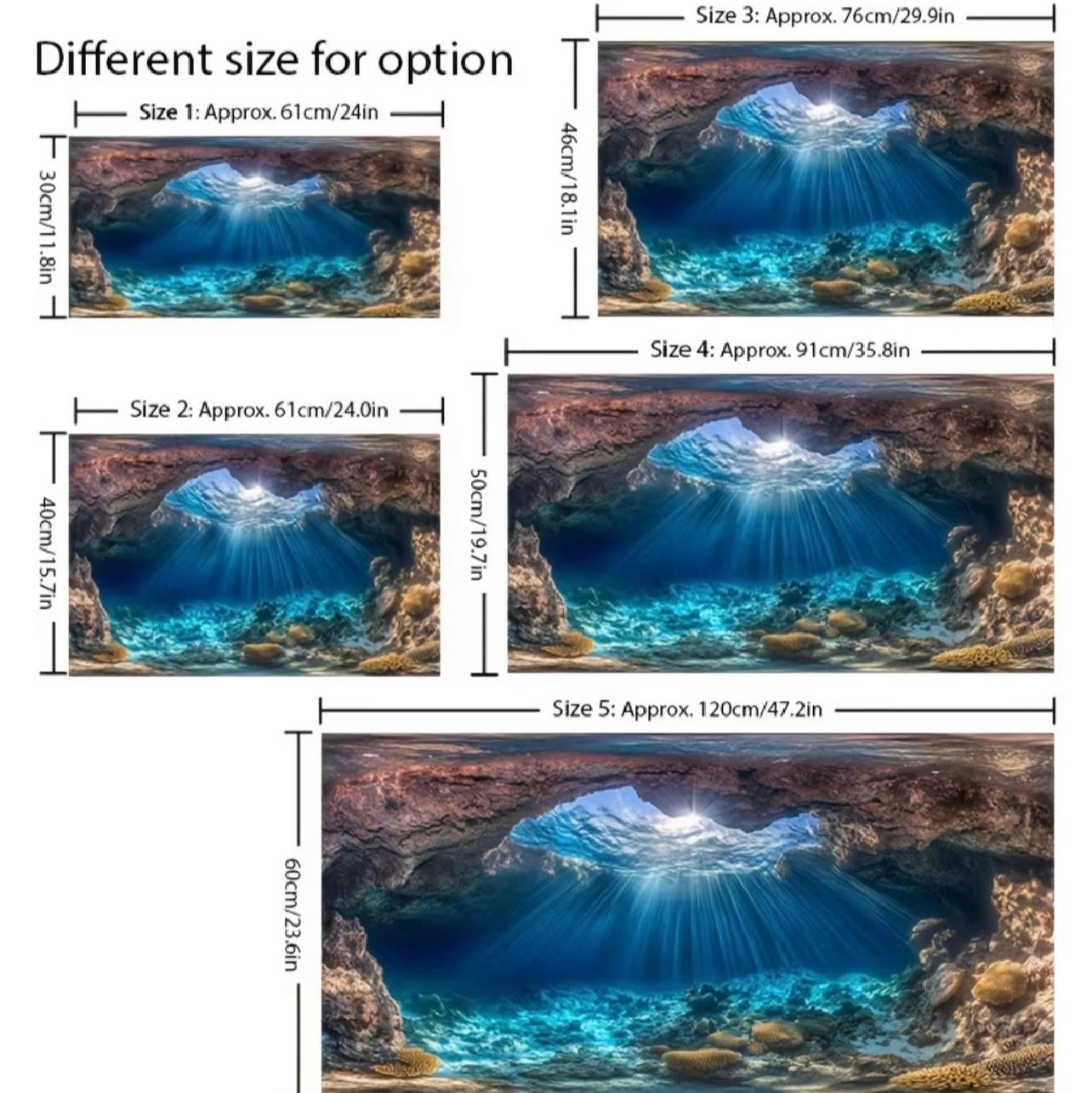 Vinyl wall sticker with underwater cave scene for aquariums
