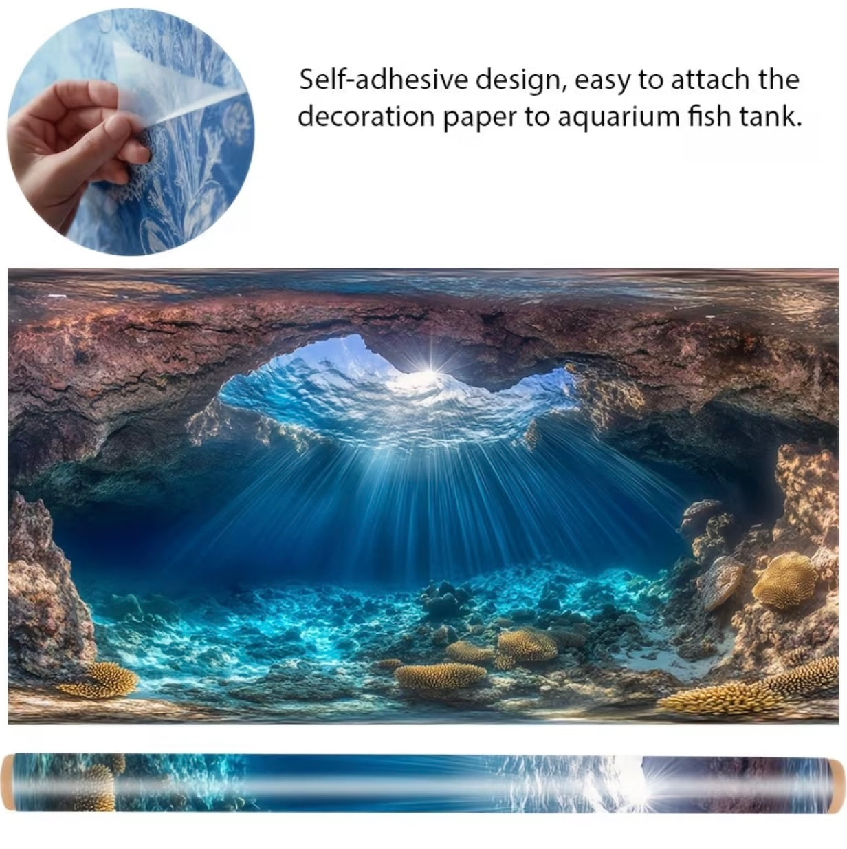 Vinyl wall sticker with underwater cave scene for aquariums