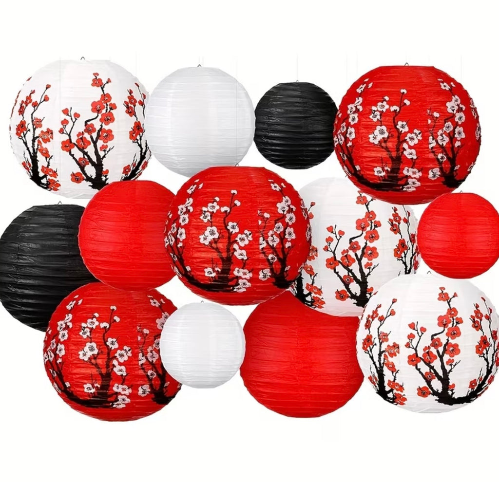 Set of 9 Japanese Cherry Blossom Lanterns