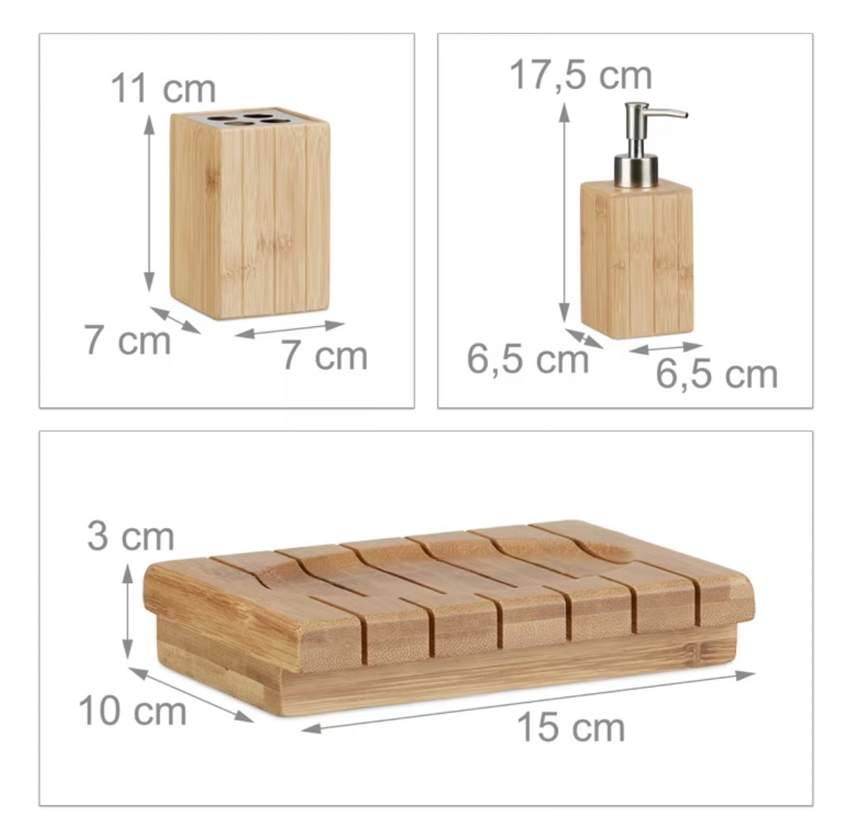 Set di 3 accessori naturali per il bagno