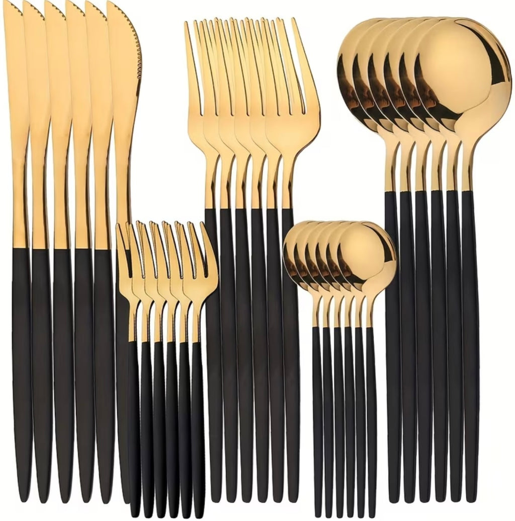 An elegant and luxurious 30-piece stainless steel cutlery set