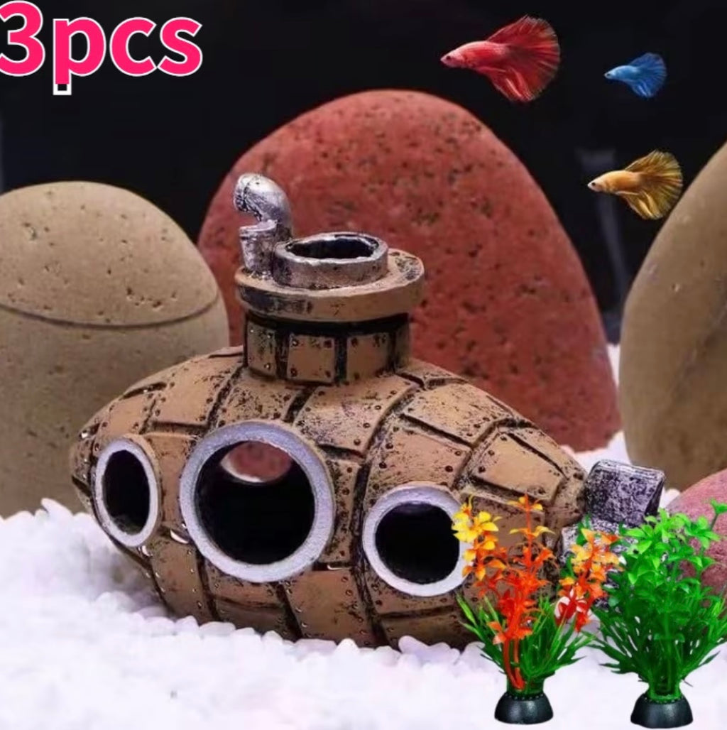 3 pieces Decoration Underwater Aquarium Retro