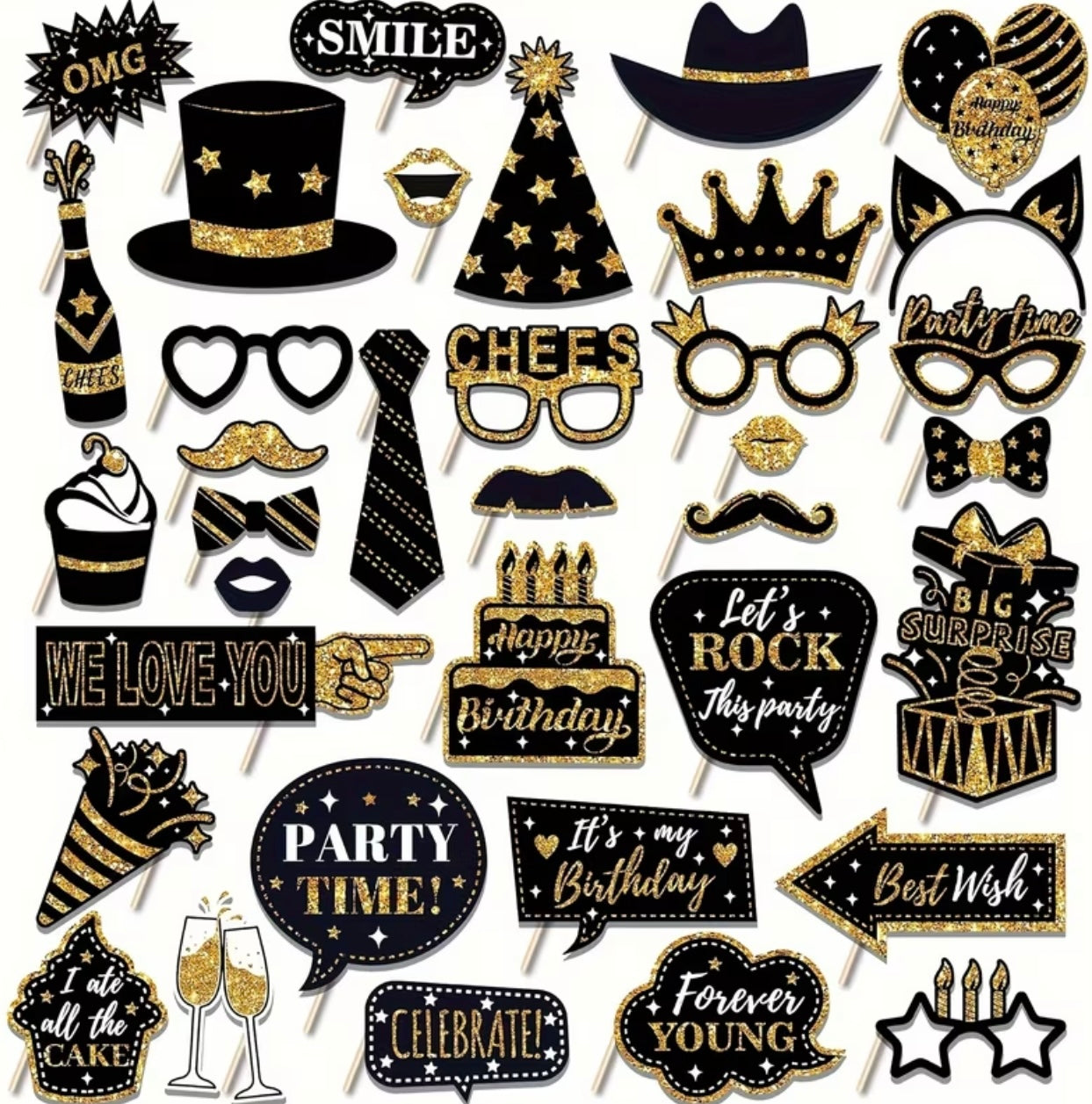 36 pieces of birthday photo booth accessories