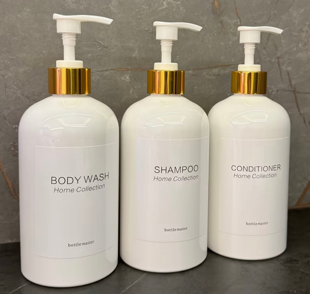 Set of 3 dispensers for shampoo and conditioner