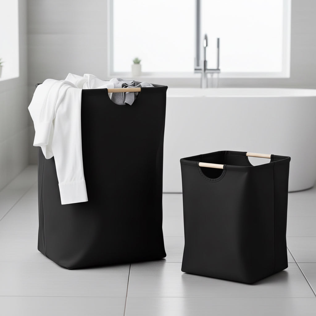 Large capacity 1-piece foldable storage basket with wooden handles