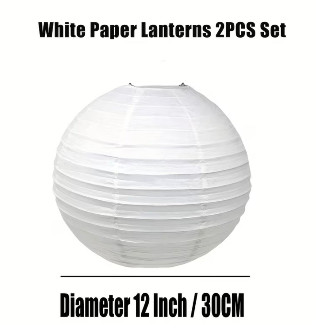 Set of 2 White Round Paper Lanterns for Decoration