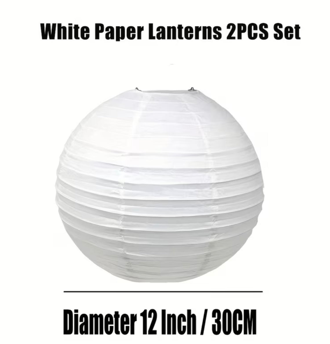 Set of 2 White Round Paper Lanterns for Decoration