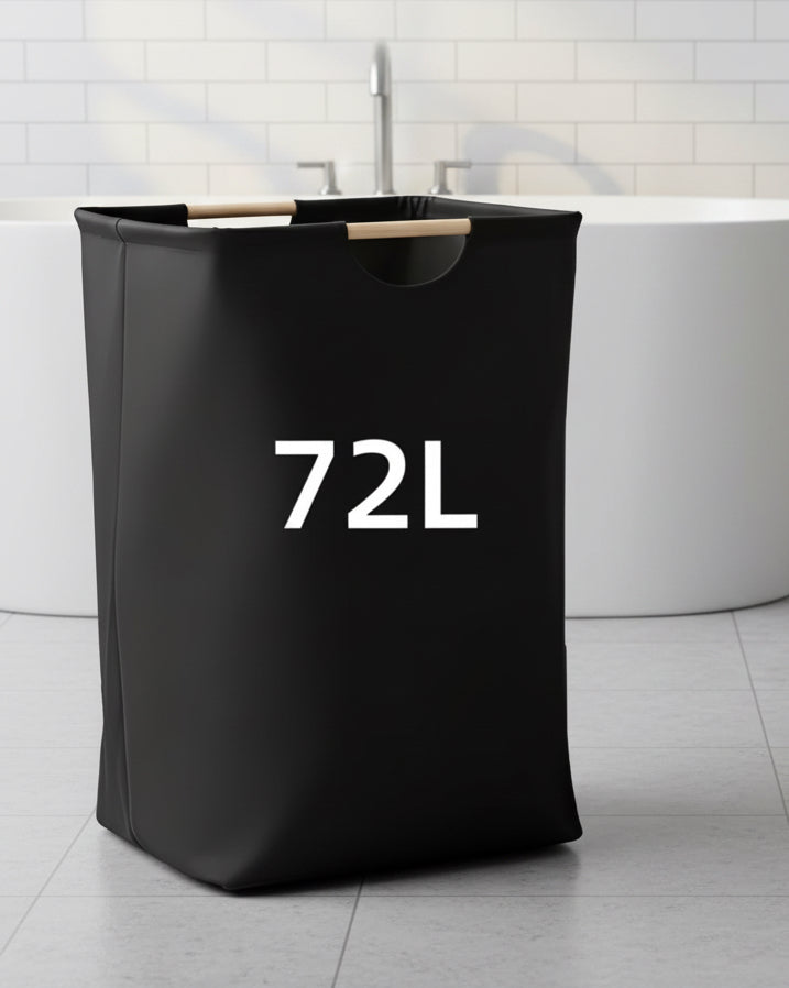 Large capacity 1-piece foldable storage basket with wooden handles