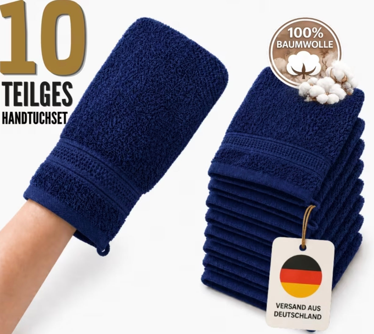 Set di Asciugamani a mano da 10 Pezzi in 100% Cotone