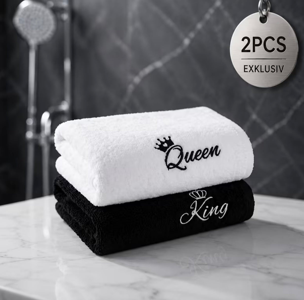 2 modern unisex bathroom towels