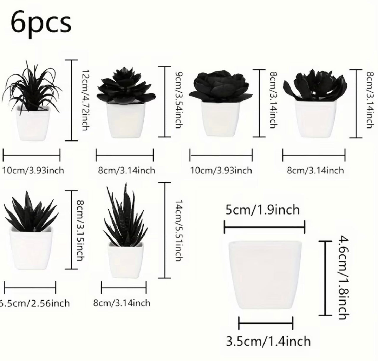 6 Pieces Black Artificial Succulents in Mini Pots
