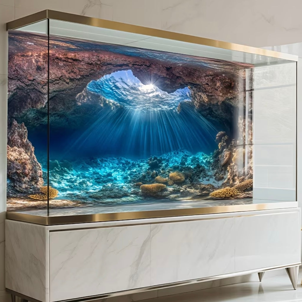 Vinyl wall sticker with underwater cave scene for aquariums