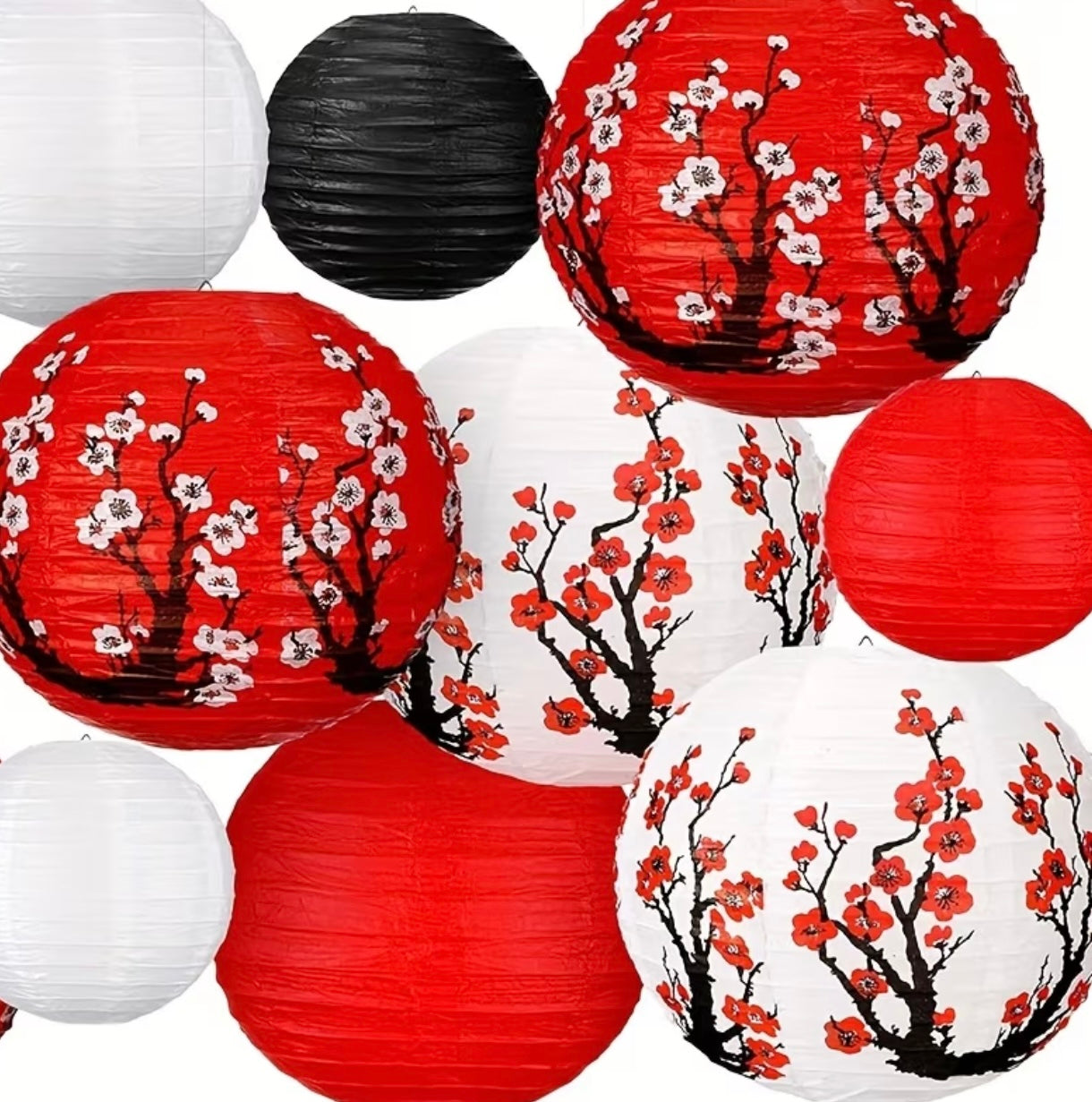 Set of 9 Japanese Cherry Blossom Lanterns