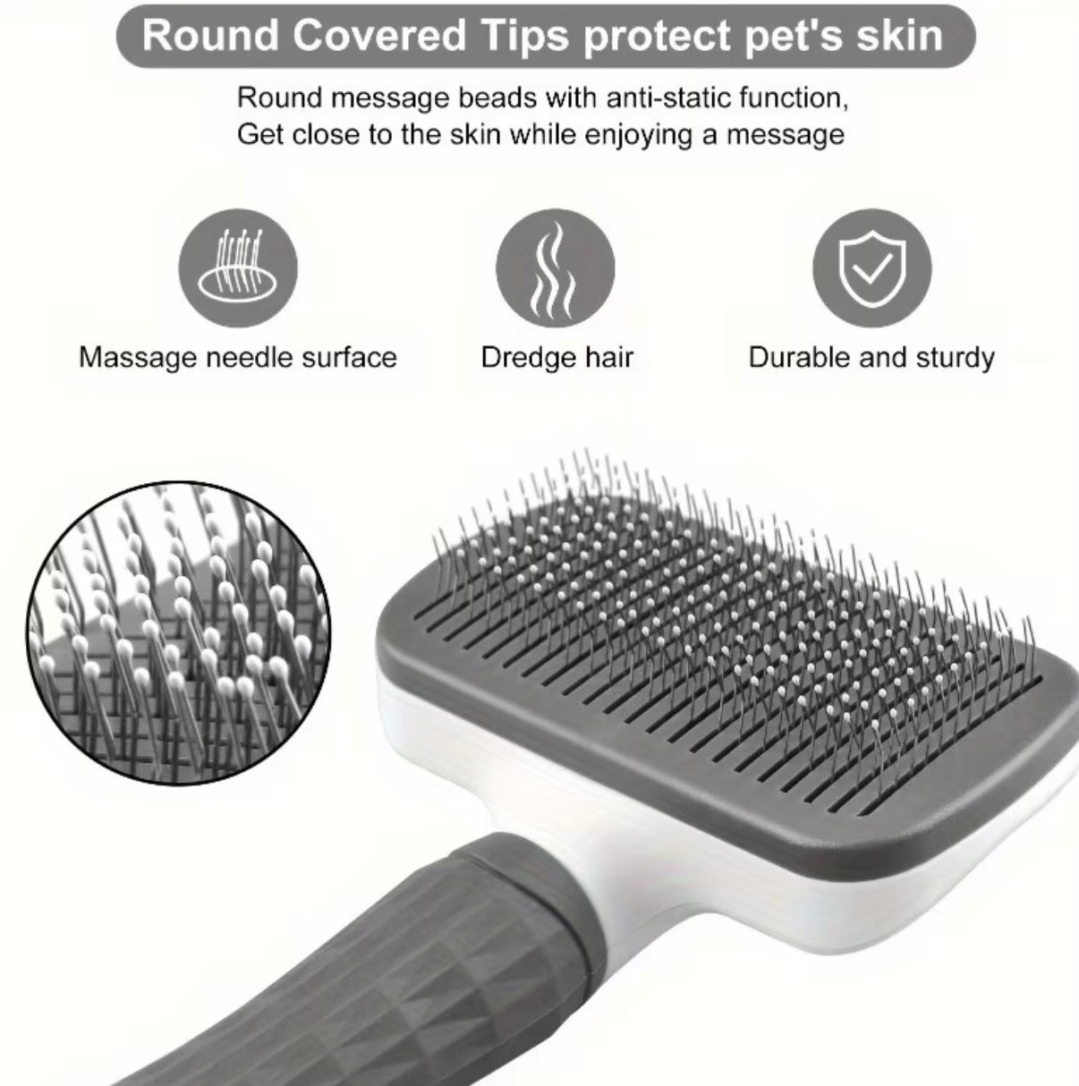 Self-cleaning rake brush for cat grooming