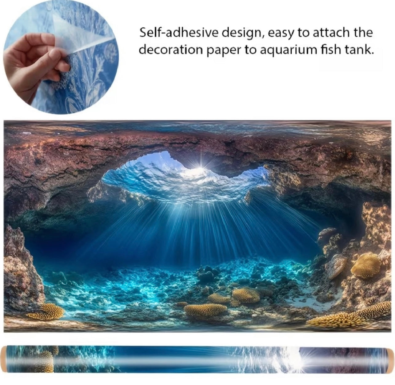 Vinyl wall sticker with underwater cave scene for aquariums