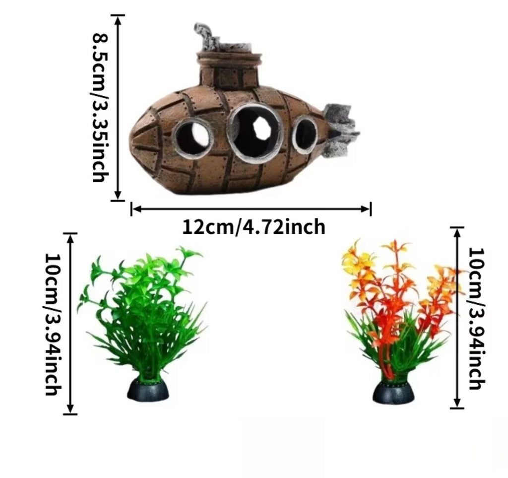 3 pieces Decoration Underwater Aquarium Retro