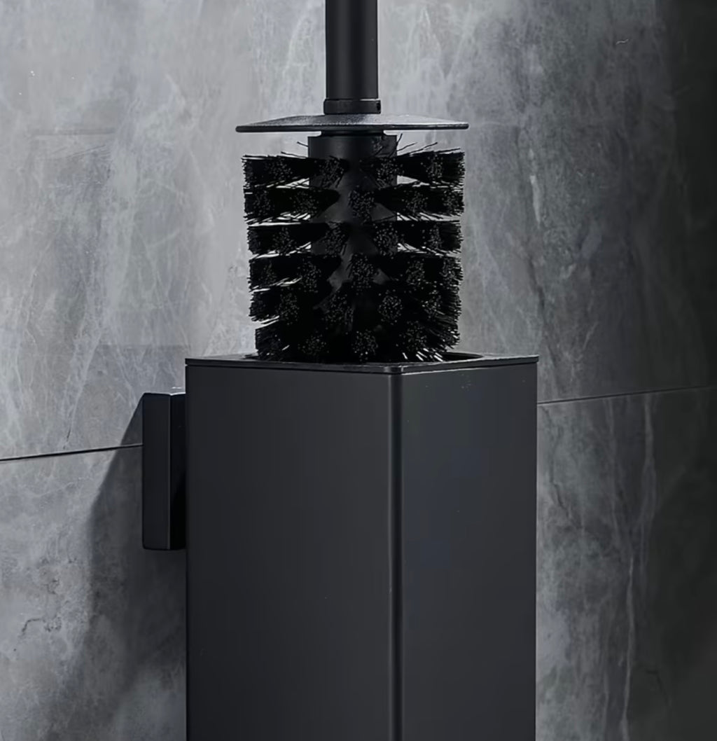 Elegant Black Square Toilet Brush with Wall Support