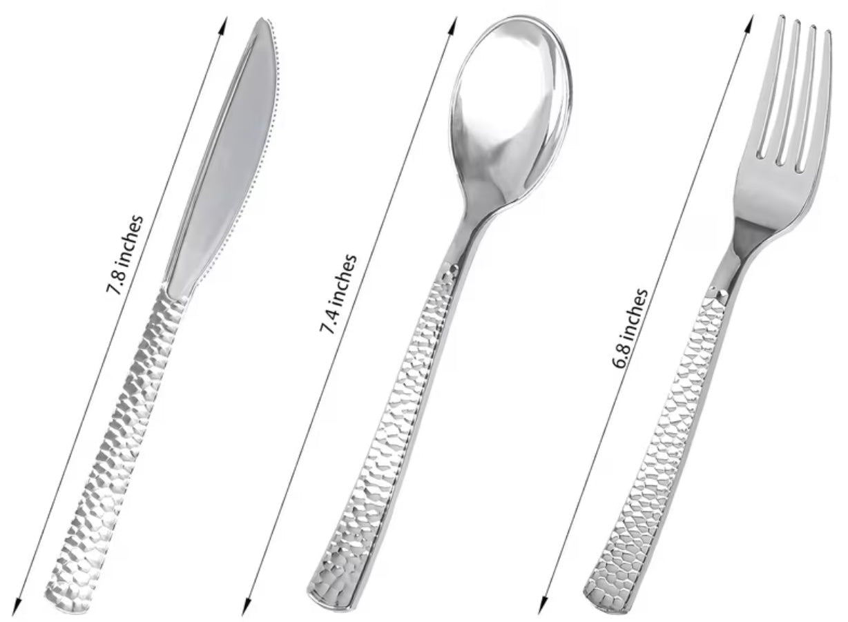30-piece hammered silver plastic cutlery set