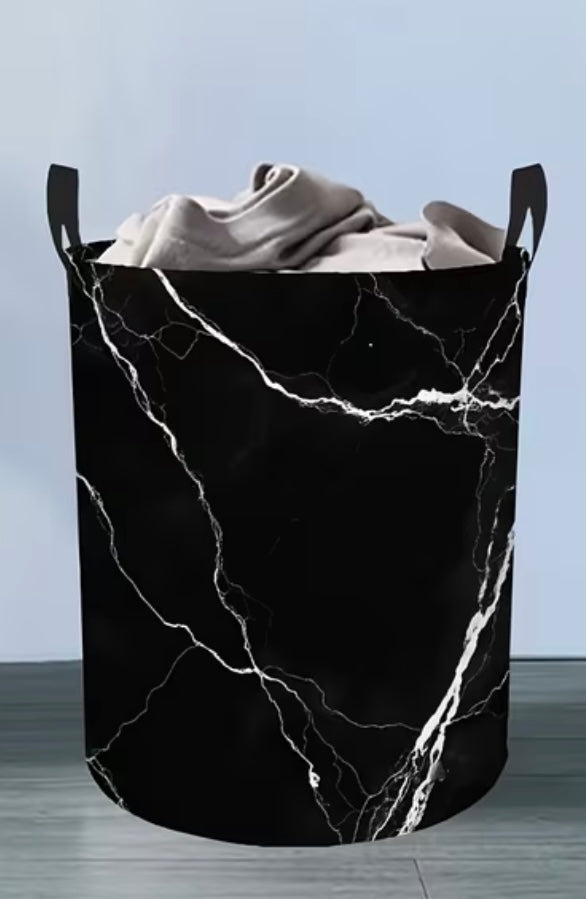 1 pc, Foldable laundry basket with black marble veins