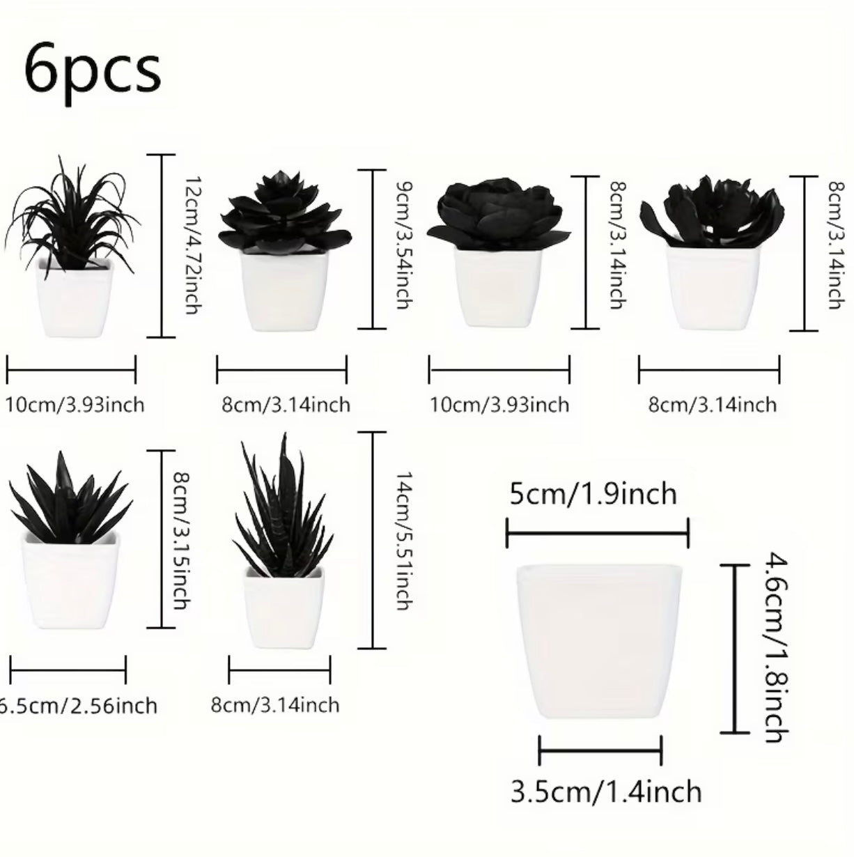 6 Pieces Black Artificial Succulents in Mini Pots
