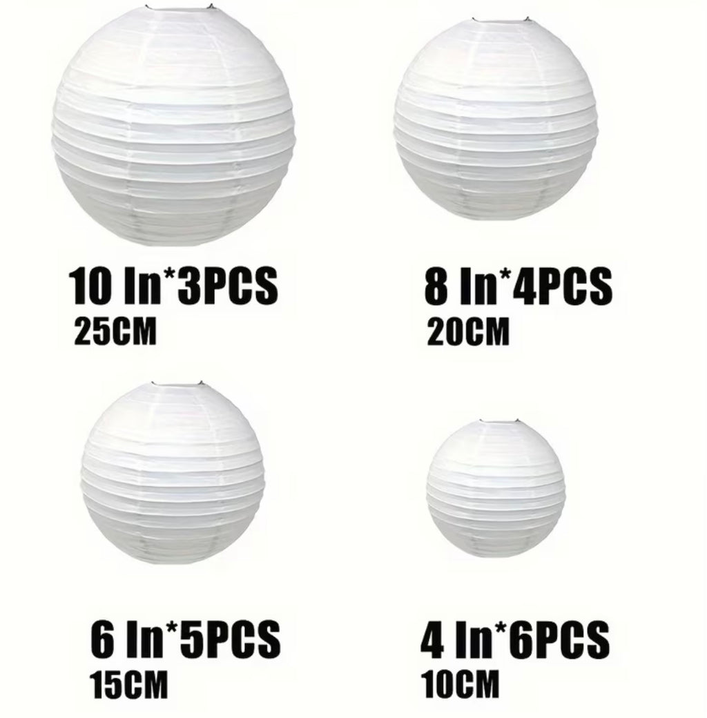 Set of Mixed White Paper Lanterns of 18 Pieces