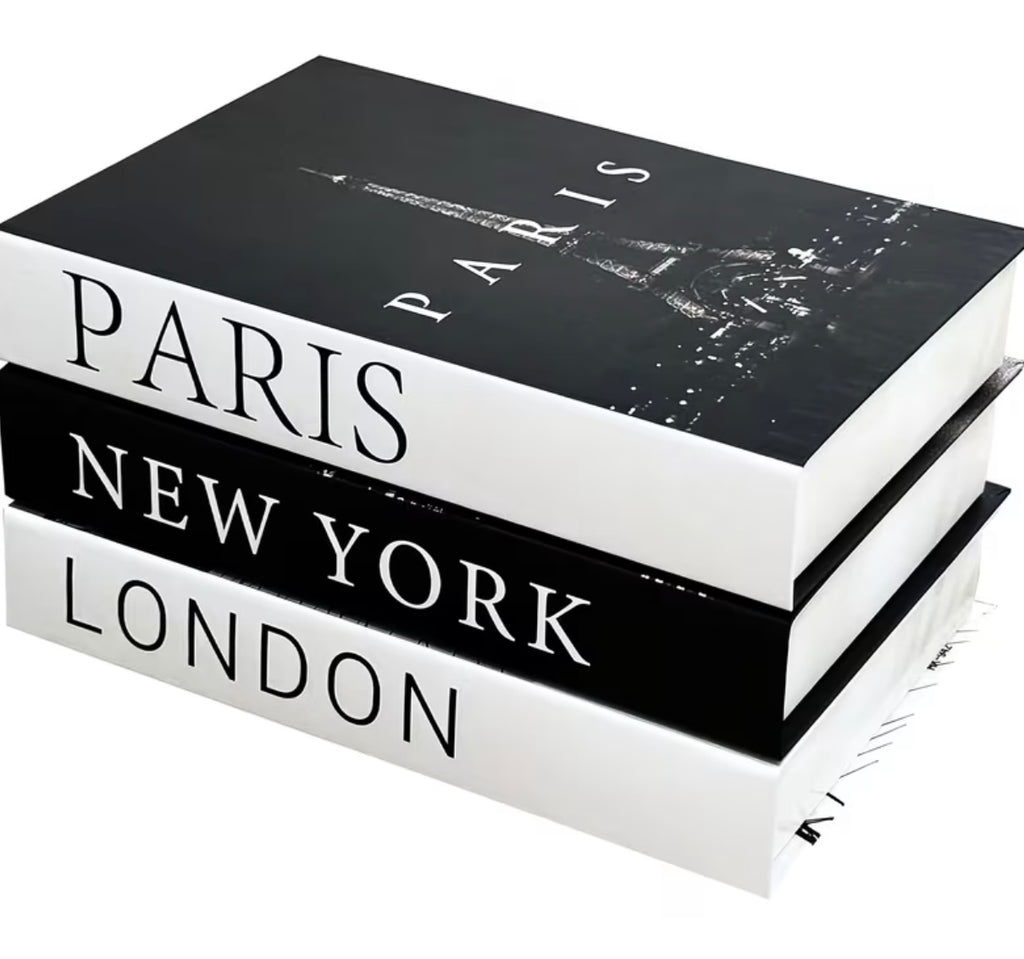 Set of 3 elegant black and white fake decorative books