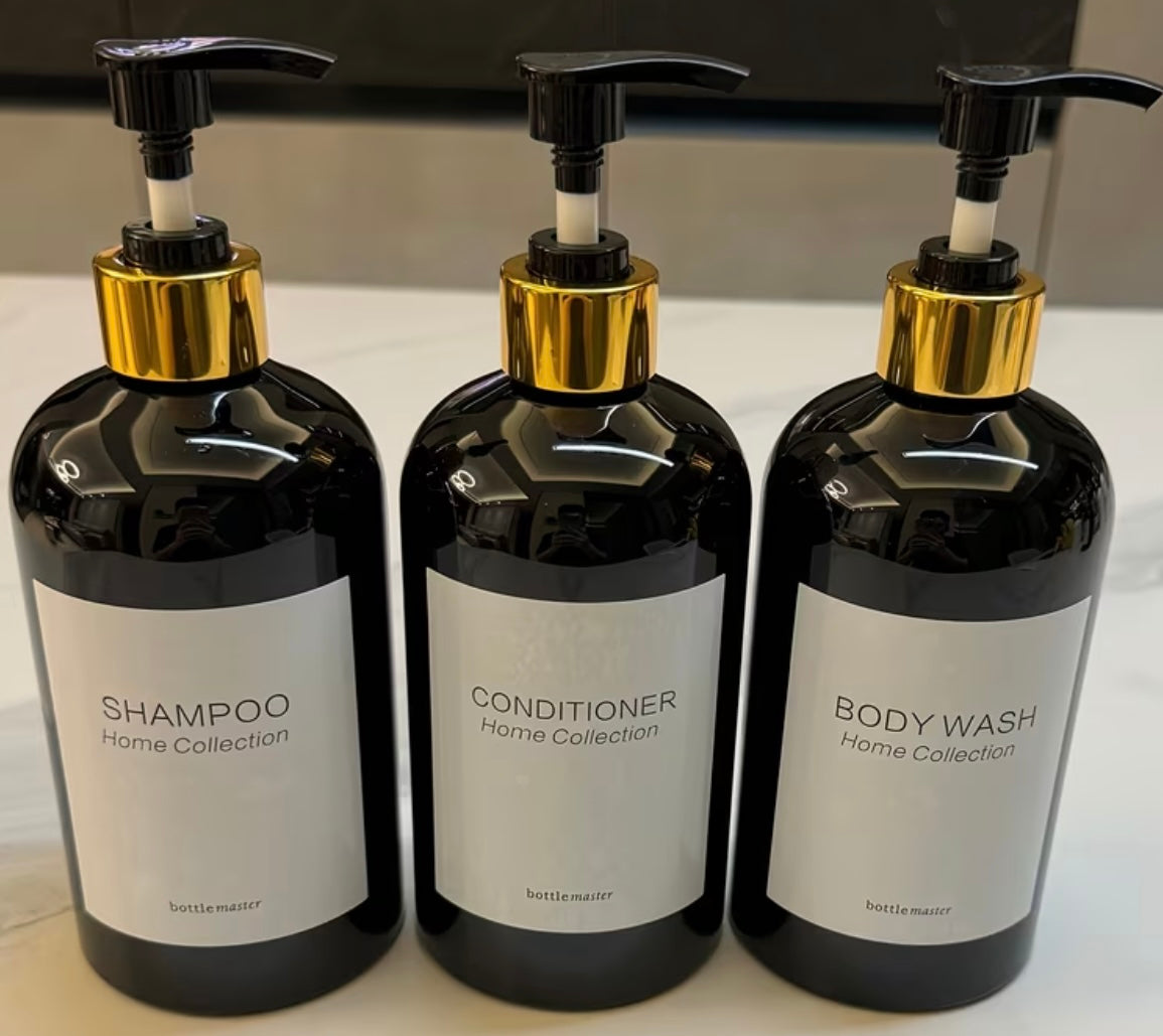 Set of 3 dispensers for shampoo and conditioner