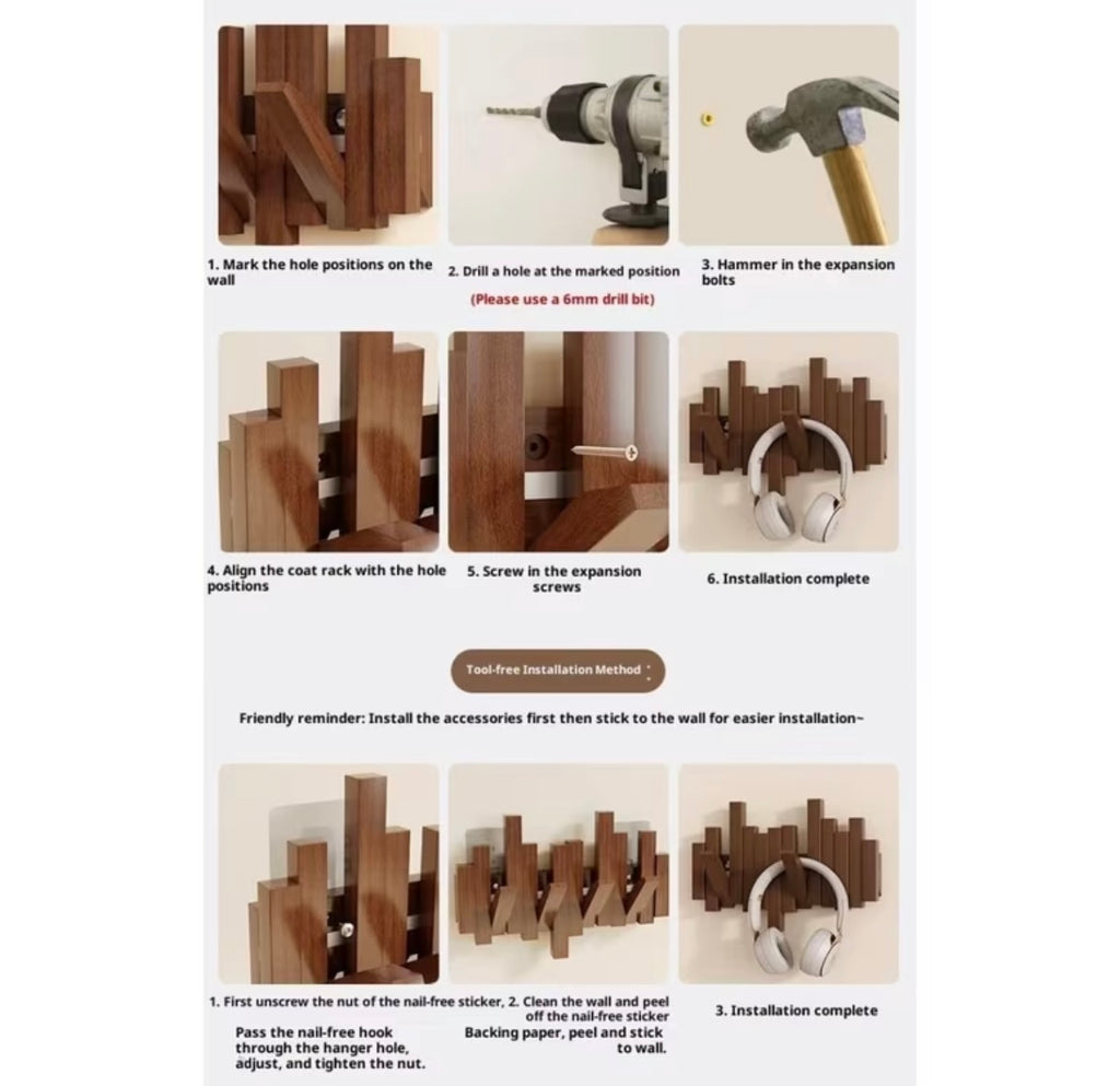 Appendiabiti da parete in legno nero