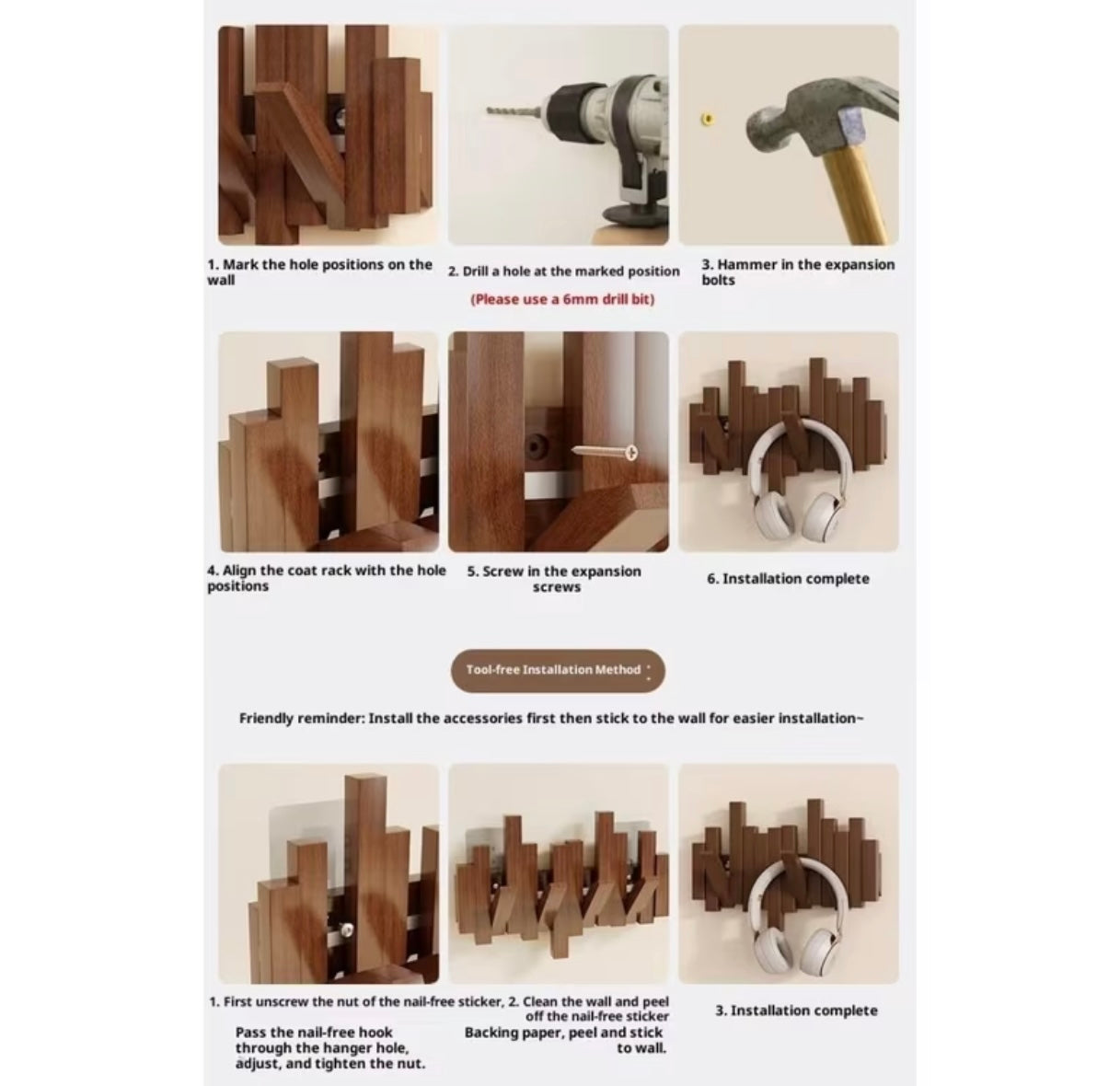 Appendiabiti da parete in legno nero