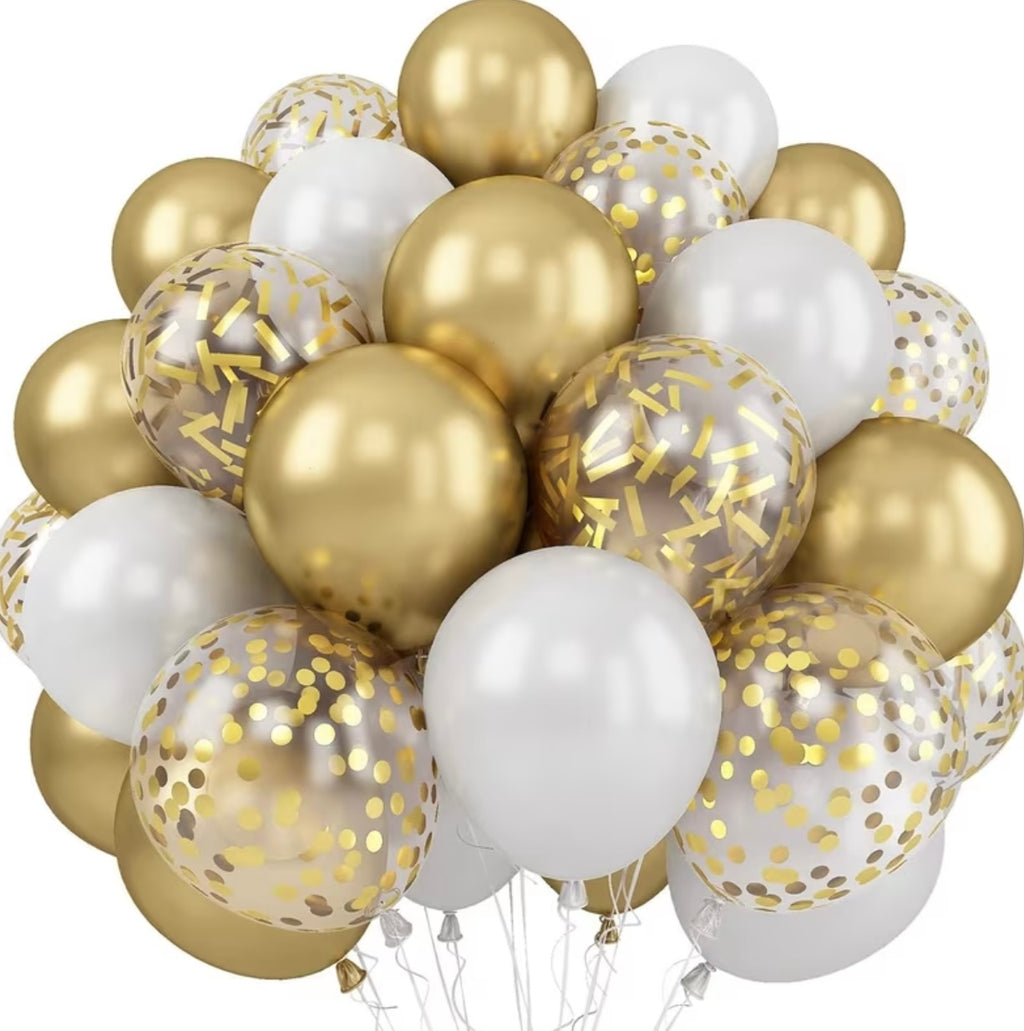 30 gold, blue, silver metalized balloons