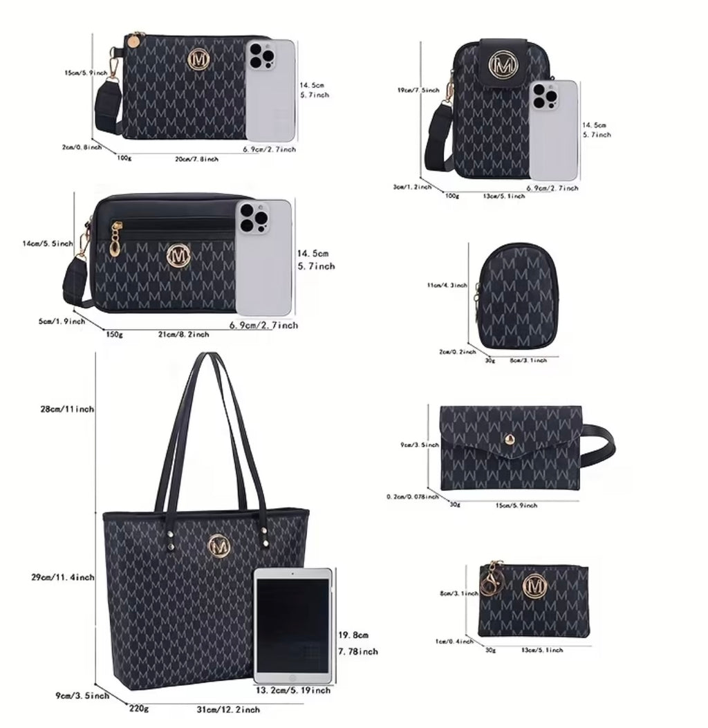 Set of 7 pieces plastic tote bag with fashionable letter print
