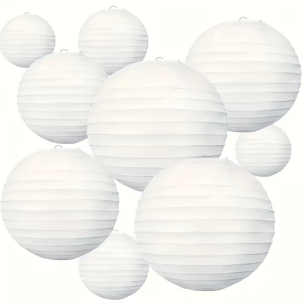 24pcs Set Di Lanterne In Carta Rotonda Bianca Di Diverse Dimensioni