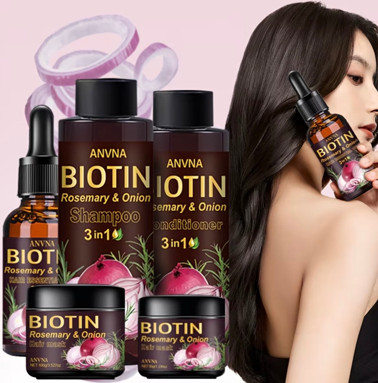 Set of 5 pieces for onion and biotin hair care