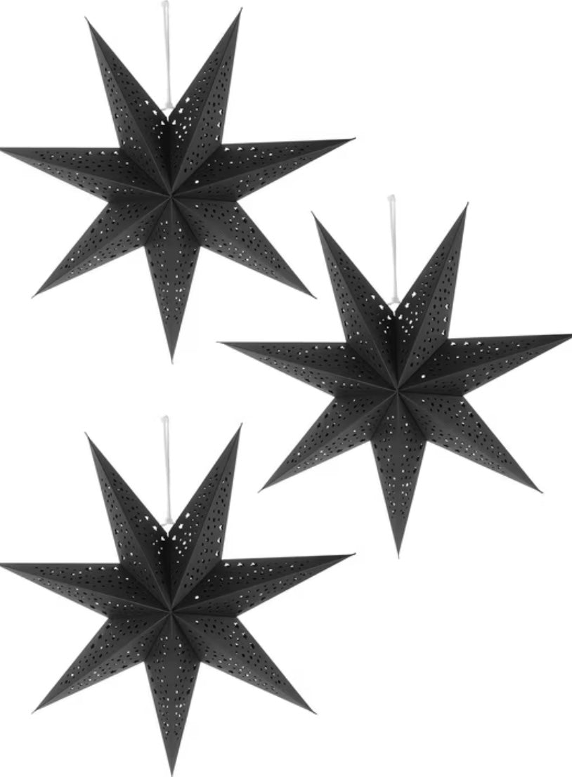 3 Pieces Christmas Decorations Suspension Lamp Three-dimensional Star Seven Tips, Black