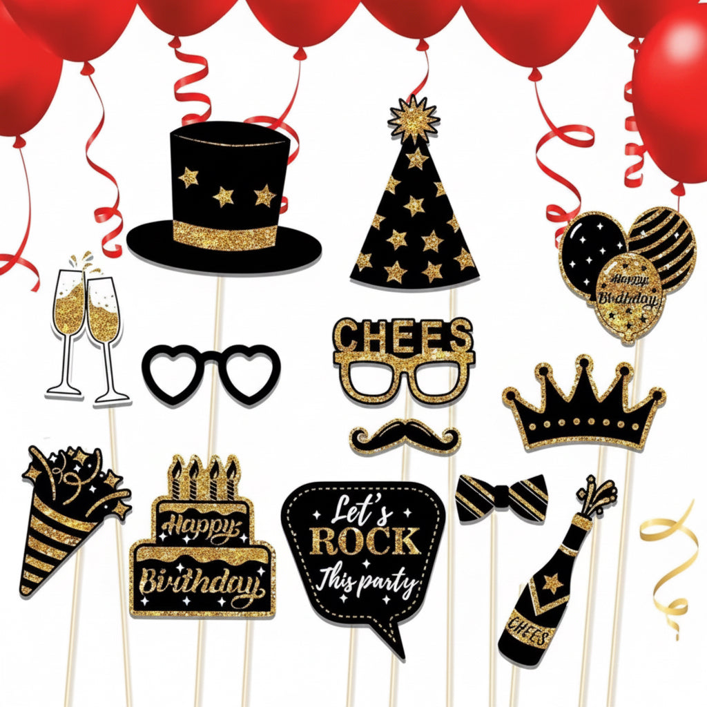 36 pieces of birthday photo booth accessories