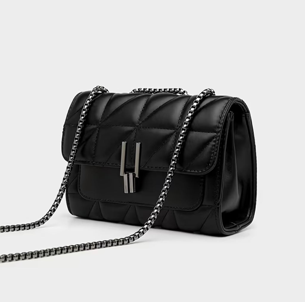 Women's black plaid shoulder bag
