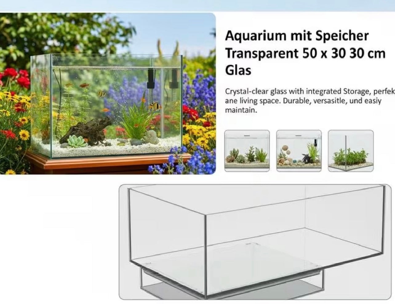 Glass 50X30X30 cm for aquariums, terrariums