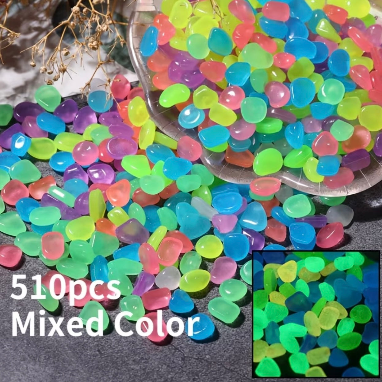 5 pcs Resin Pebbles, Phosphorescent Stones, Stones

Decorative Coloured