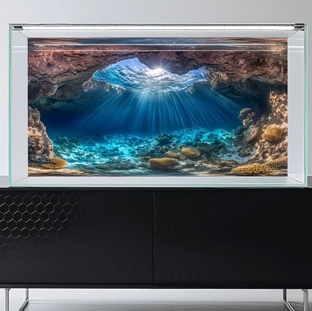 Vinyl wall sticker with underwater cave scene for aquariums