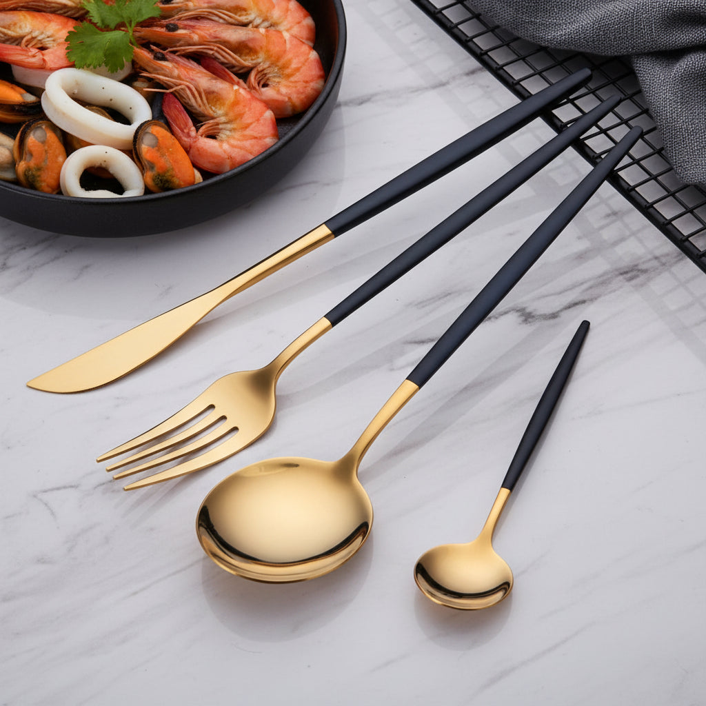 An elegant and luxurious 30-piece stainless steel cutlery set