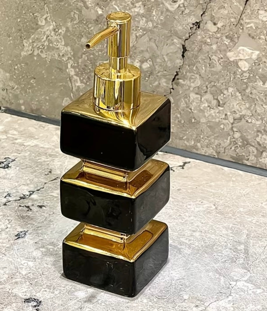 Creative and unique black and white ceramic soap dispenser