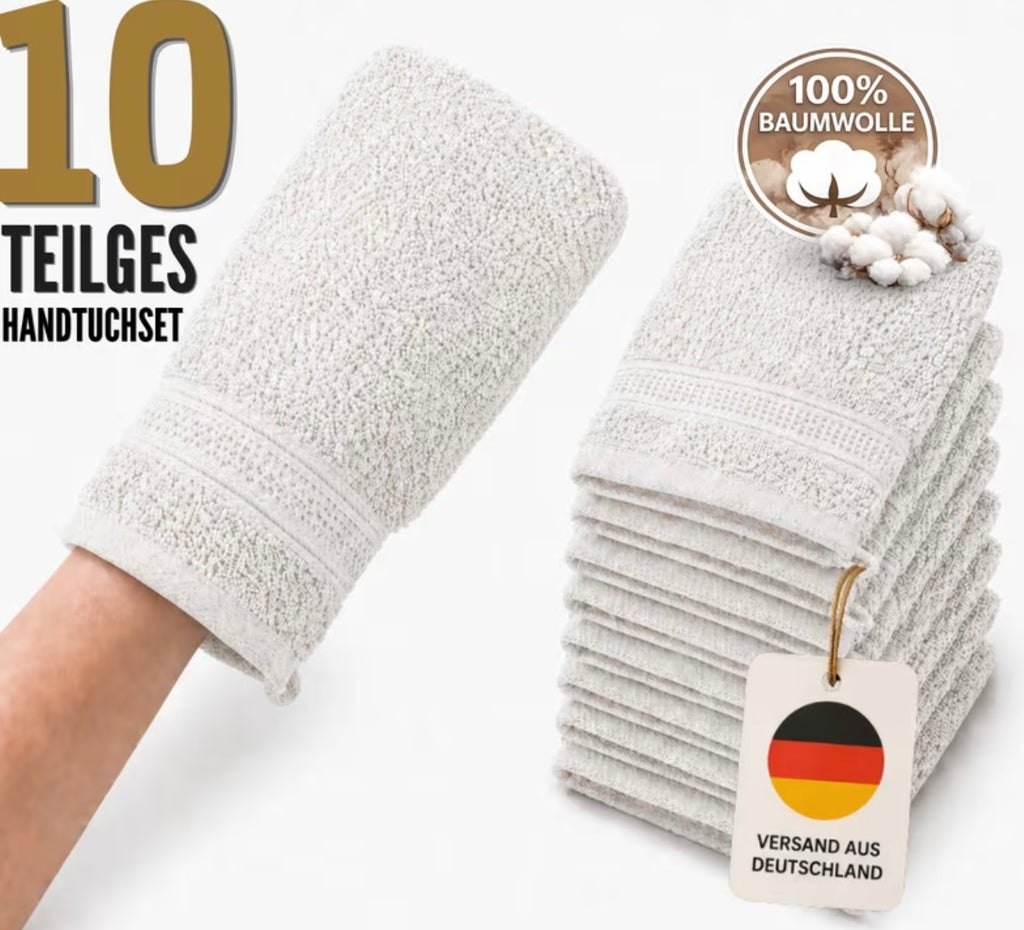Set di Asciugamani a mano da 10 Pezzi in 100% Cotone