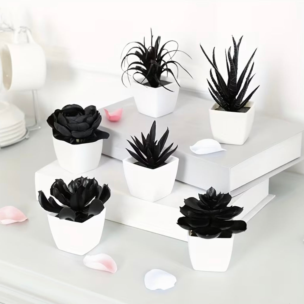 6 Pieces Black Artificial Succulents in Mini Pots