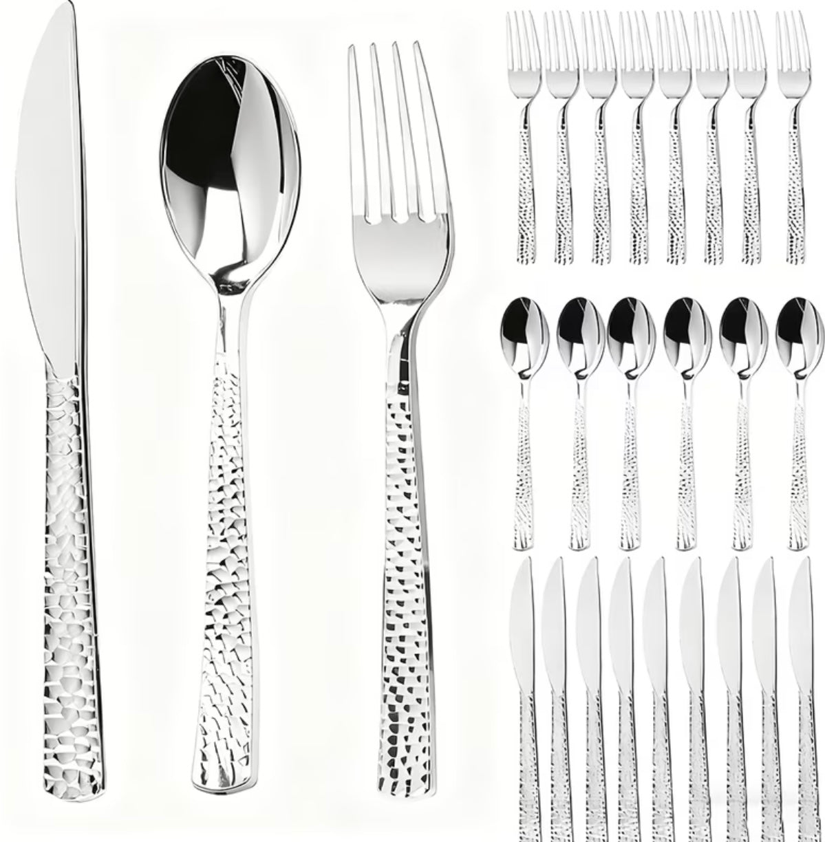 30-piece hammered silver plastic cutlery set