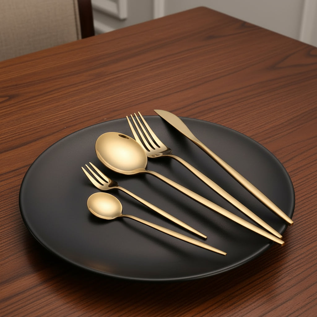 An elegant and luxurious 30-piece stainless steel cutlery set