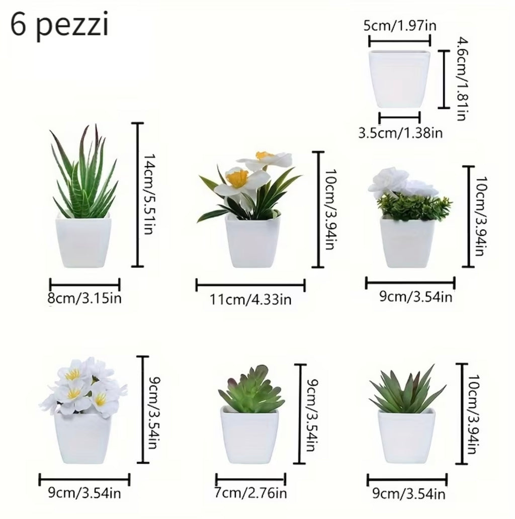 1SET-6pcs Set of Artificial Potted Plants