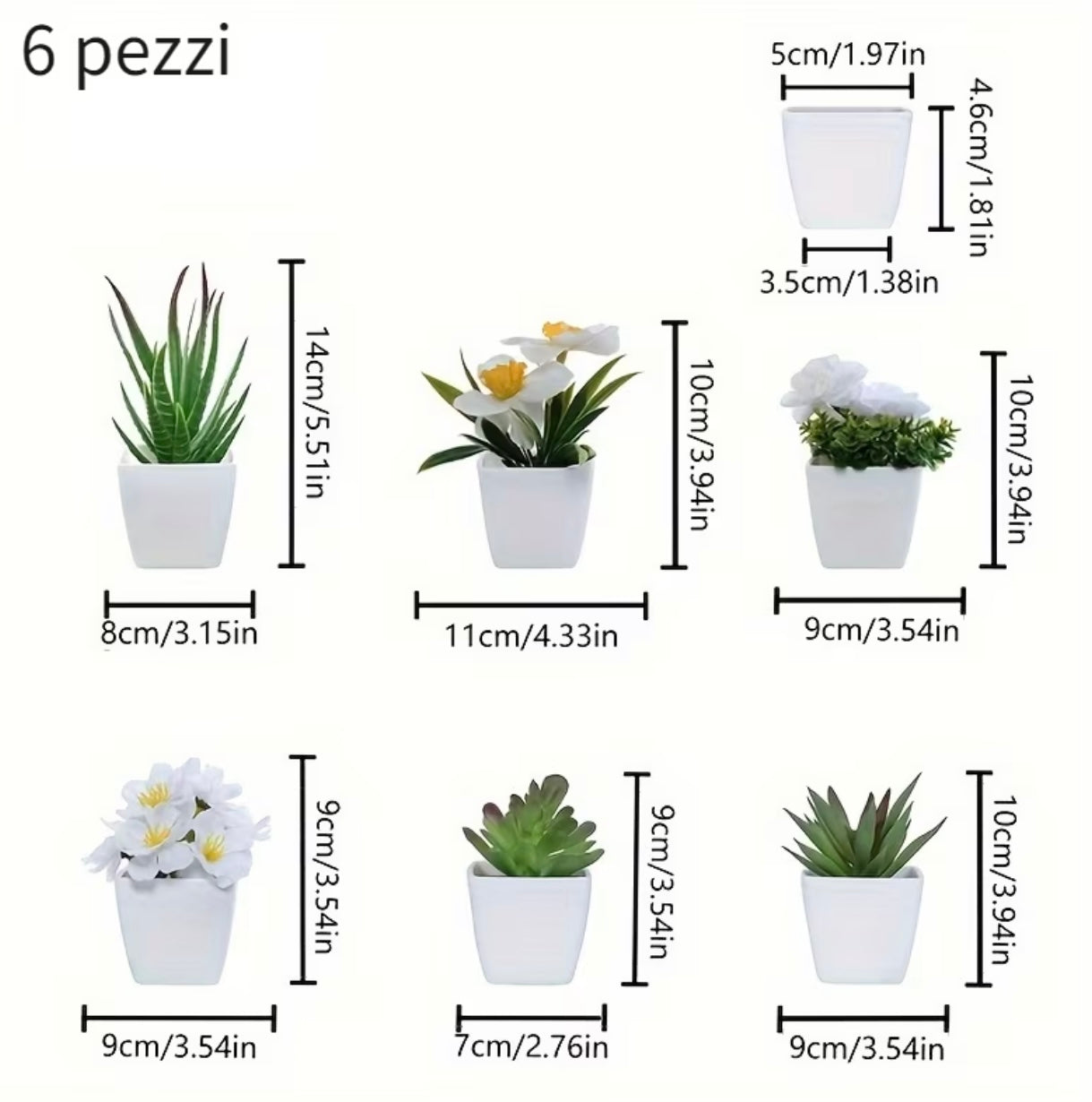 1SET-6pcs Set of Artificial Potted Plants