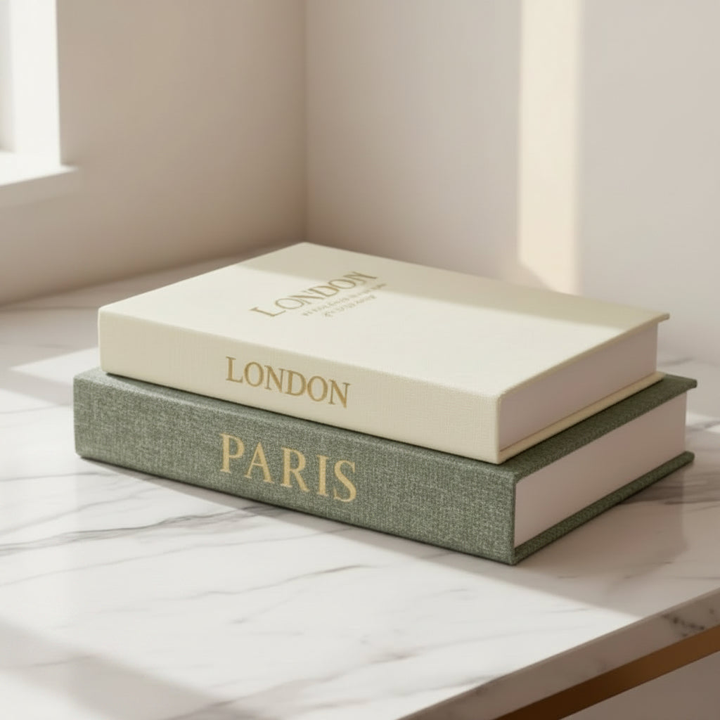 Set of 2 pieces of decorative book boxes that can be opened in linen