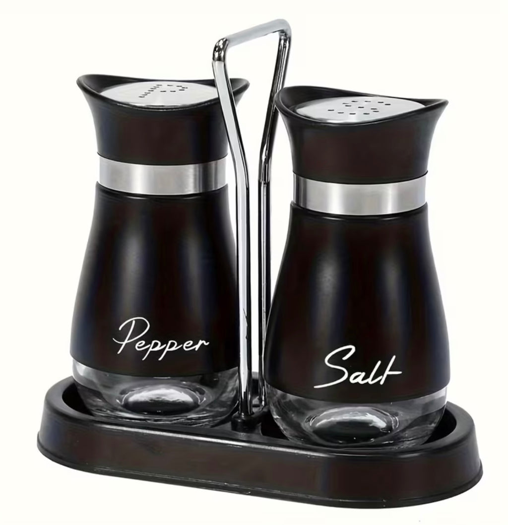 Salt and Pepper Set with Storage Rack (1 Storage Rack + 2 Bottles)