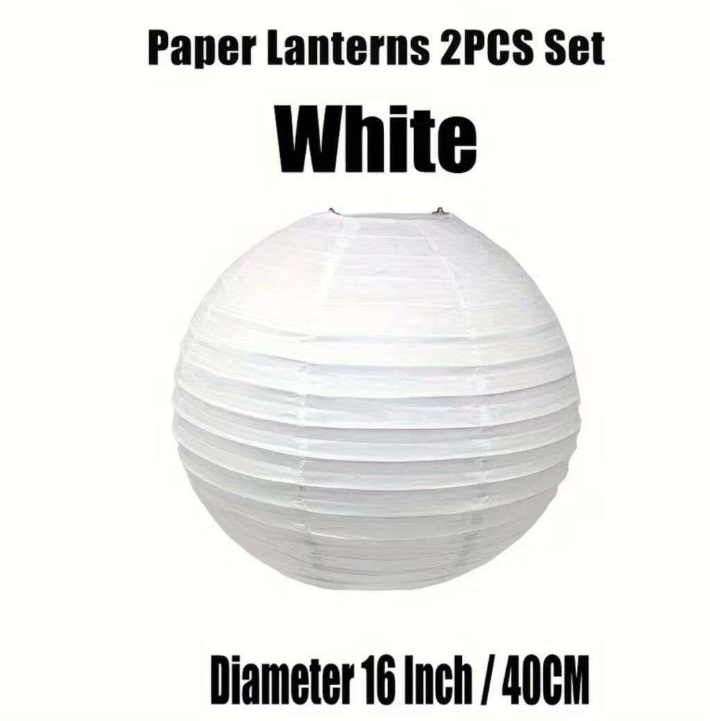Set of 2 White Round Paper Lanterns for Decoration